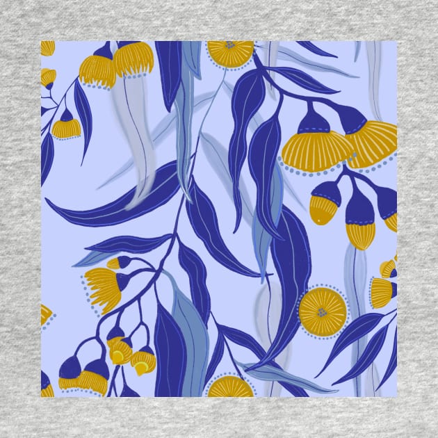 Eucalyptus flowers in gold and blue by Papergrape